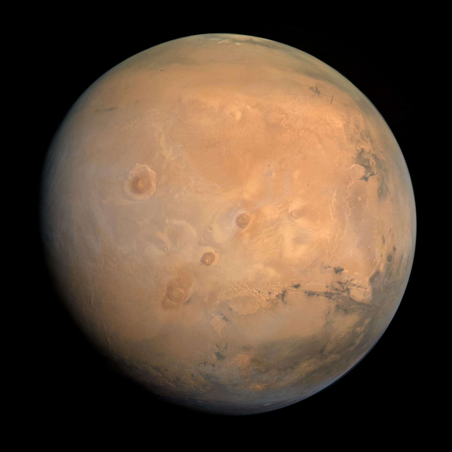 Mars, processed from spacecraft imagery