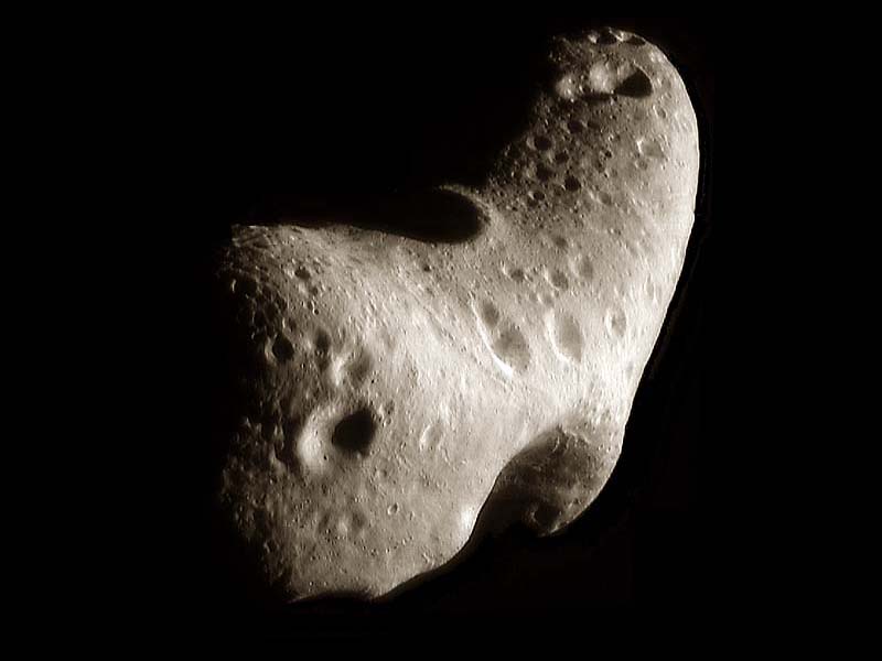 Asteroid 433 Eros from NEAR Shoemaker, site of Eros Station