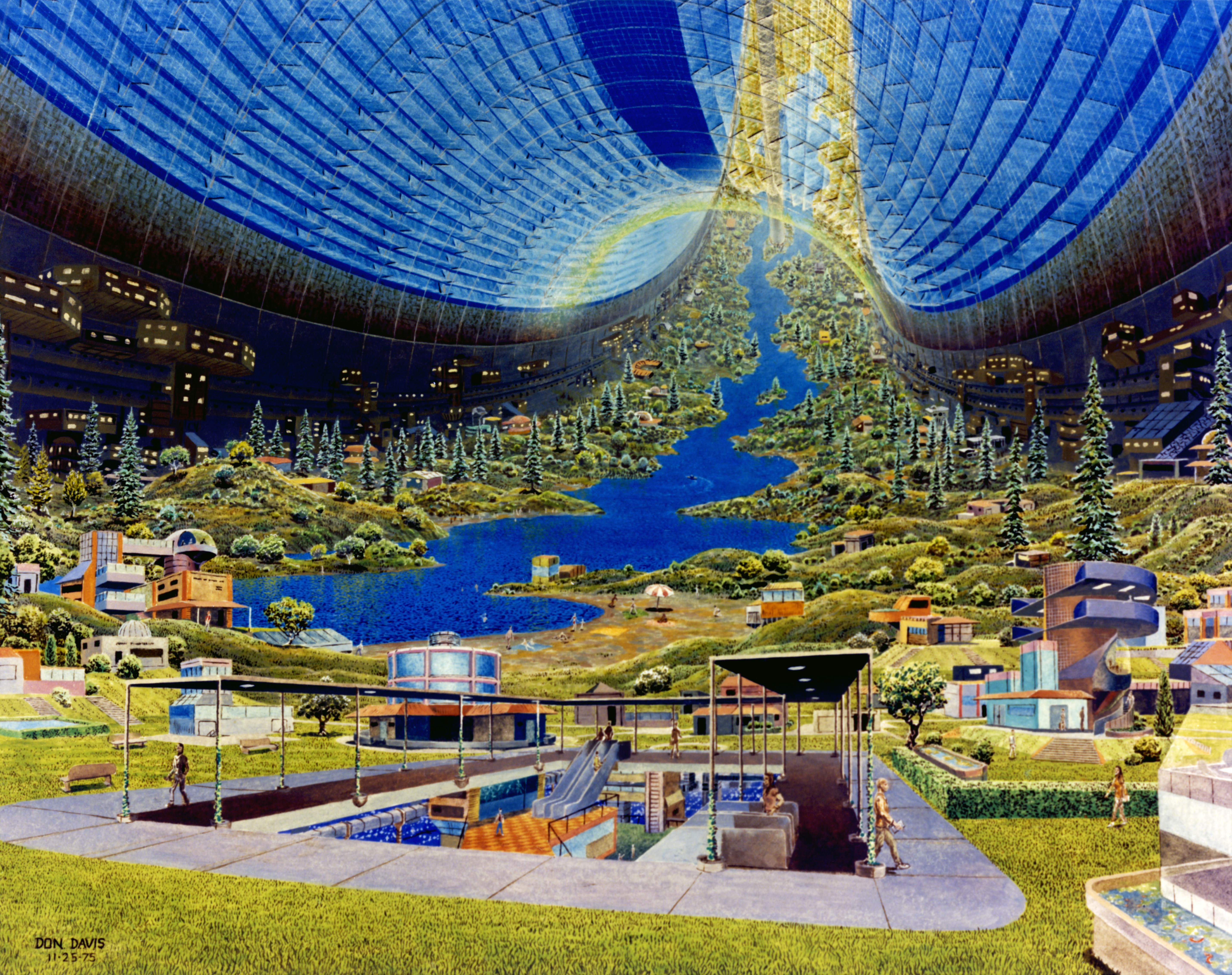 Interior view of a ring habitat (NASA concept art)
