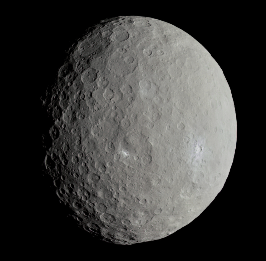 Ceres from Dawn's northern approach, Haulani crater visible