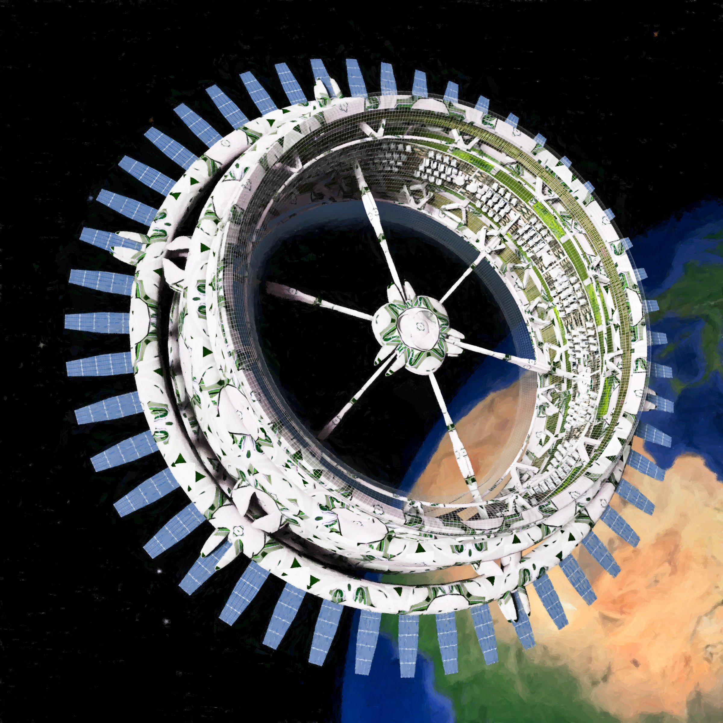 City on the inner surface of a ring habitat