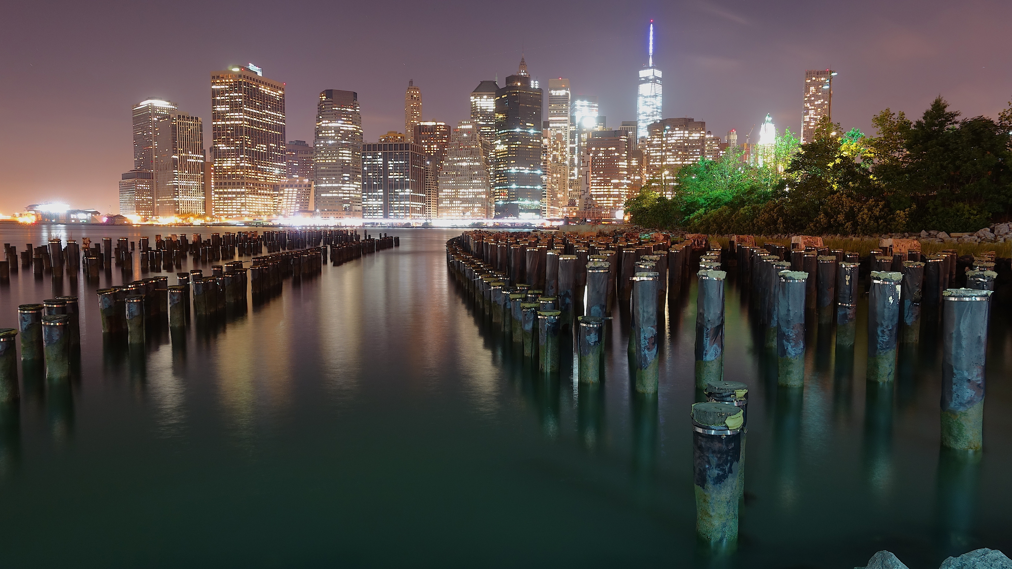 New York City skyline at night, seat of the UN government